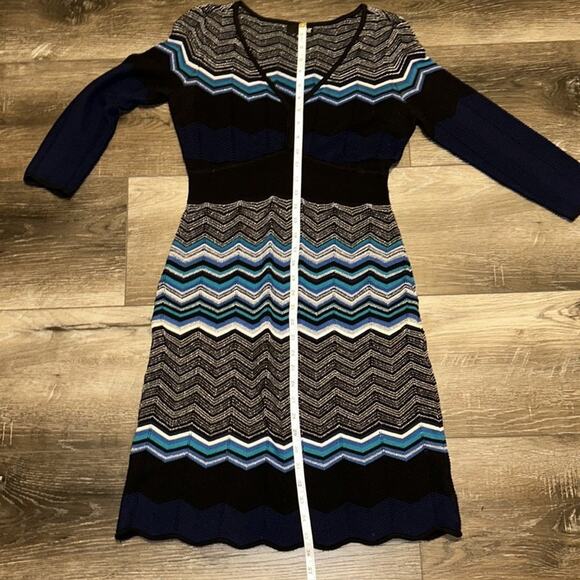 a.n.a. Black, Blue, White Knit Long Sleeve Dress, Size Small - Picture 5 of 11